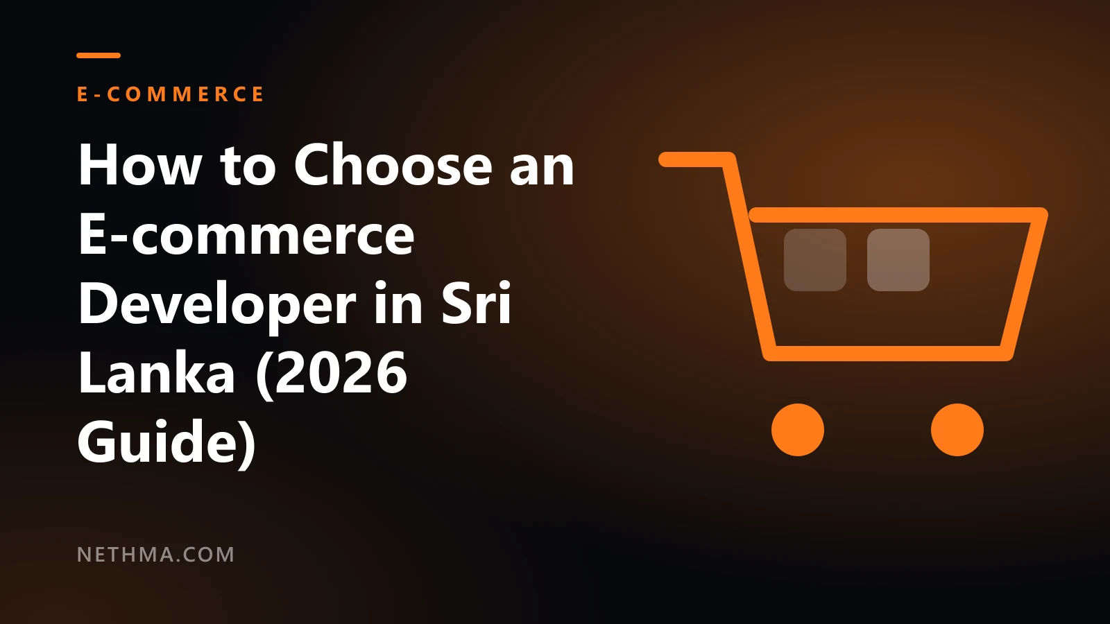 Cover for the guide on choosing an e-commerce developer in Sri Lanka, with a shopping cart icon on a dark background