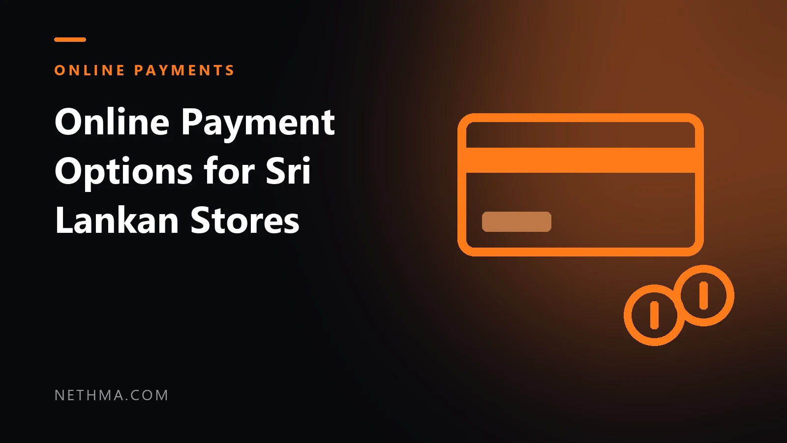 Cover for the guide on online payment options for Sri Lankan stores, with a payment card and coins icon on a dark background