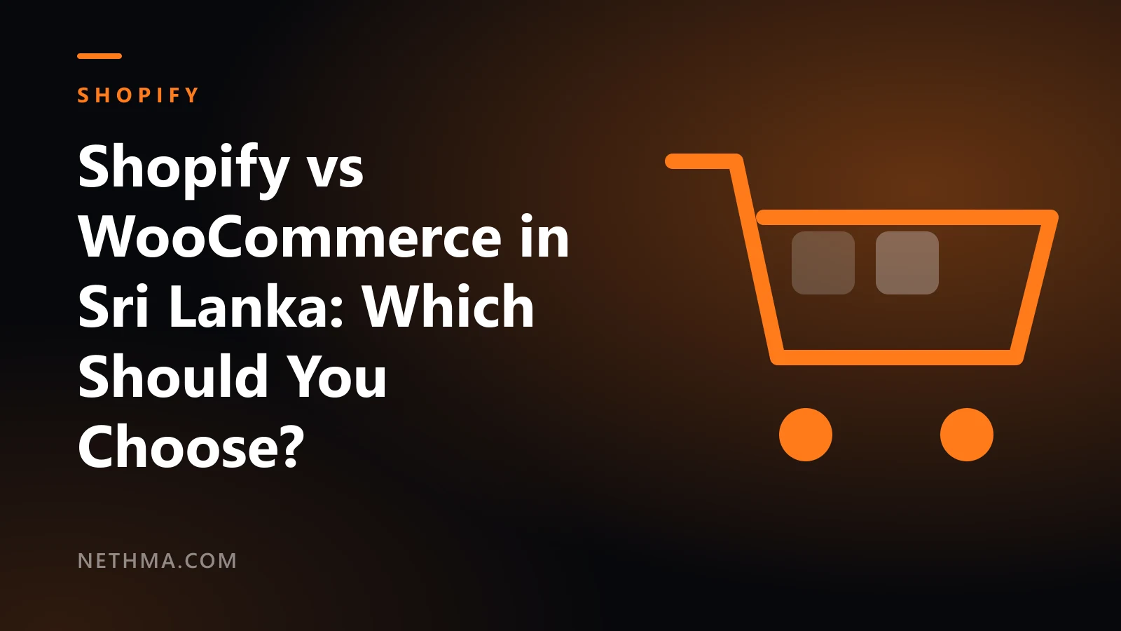 Cover for Shopify vs WooCommerce in Sri Lanka, with a shopping cart icon on a dark background